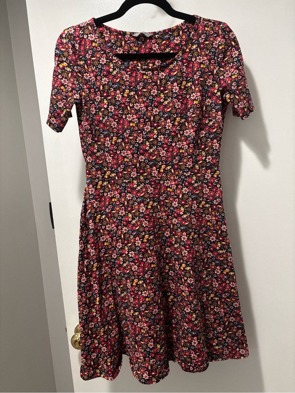 M&S Woman Floral Scoop-Neck Midi Dress in Pink and Black UK 8/US 4